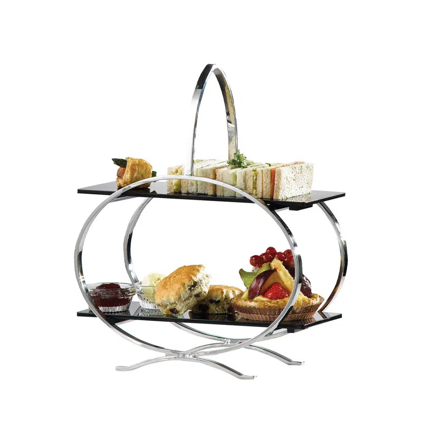 APS RVS taartstandaard met 2 acryl inzetten 29 x 36 cm - etagere voor patisserie