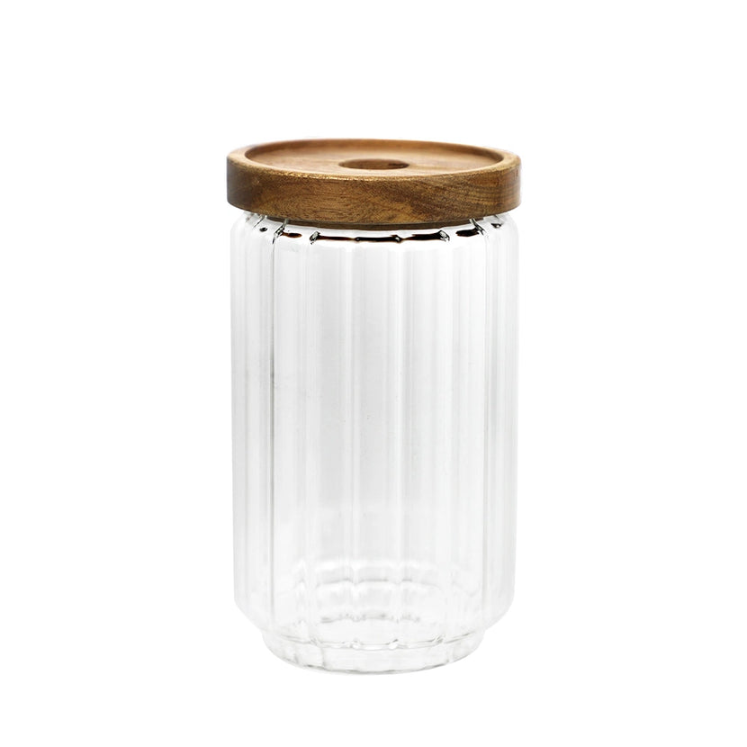 APS glazen voorraadpot met acaciahouten deksel 650 ml - pot voor buffet