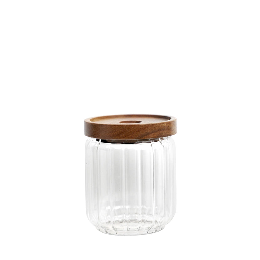 APS glazen voorraadpot met acaciahouten deksel 350 ml - pot voor toppings