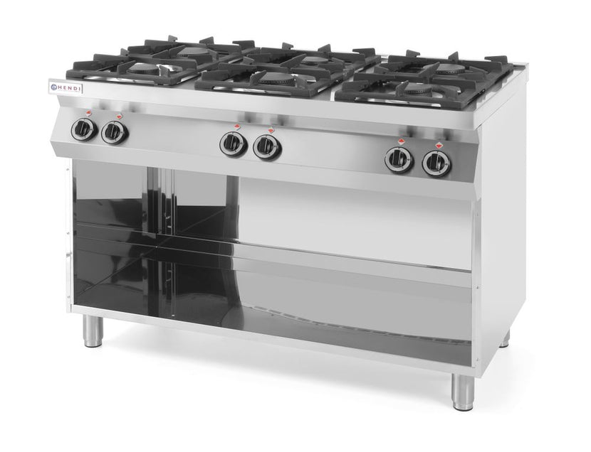 Hendi gasfornuis 6-pits met ombouw – robuust rvs fornuis voor restaurant en catering