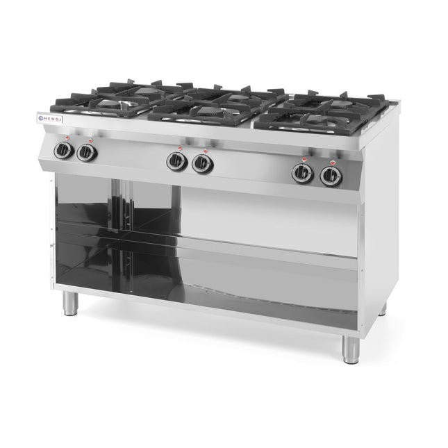 Hendi gasfornuis 6-pits met ombouw – robuust rvs fornuis voor restaurant en catering