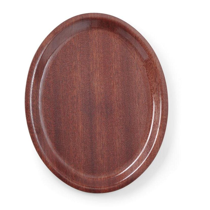 Hendi dienblad mahonie ovaal 200x265 mm antislip – klein houten serveerblad voor bar en bistro