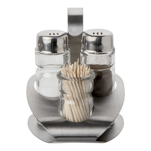 EMGA RVS menage 3-delig – tafelset met peper, zout en tandenstokerhouder voor de horeca