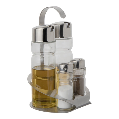 EMGA Menage RVS 4-delig olie, azijn, peper en zout – complete tafelset voor de horeca