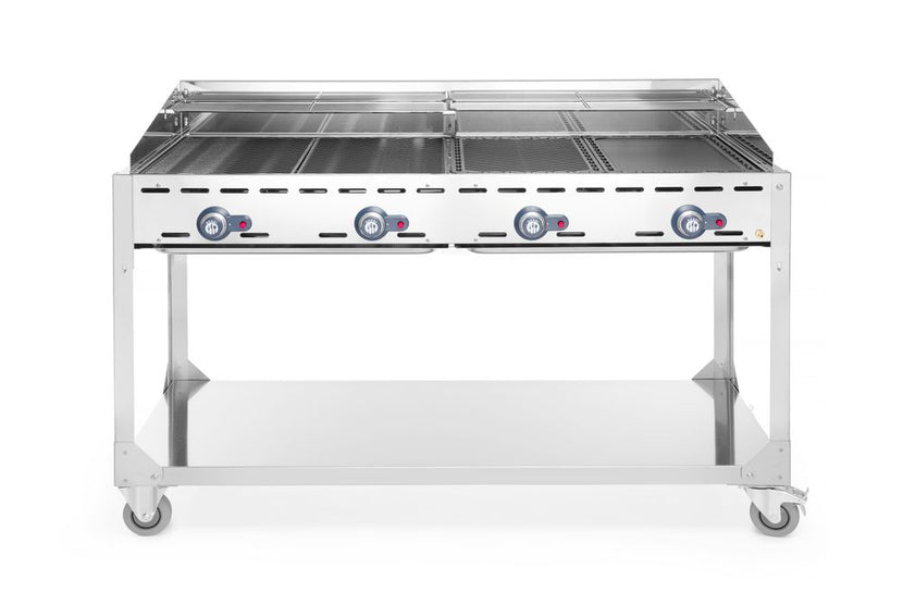 Hendi gasbarbecue Green Fire 4 branders verrijdbaar – horecabarbecue voor catering