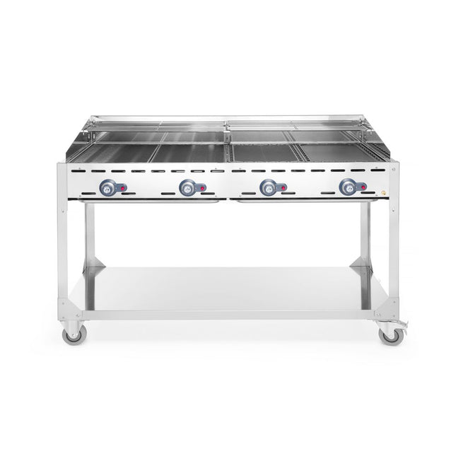 Hendi gasbarbecue Green Fire 4 branders verrijdbaar – horecabarbecue voor catering