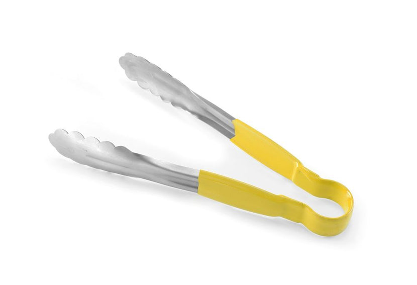 Hendi serveertang RVS 300 mm met geel PVC handvat – kleurcode tang voor horeca