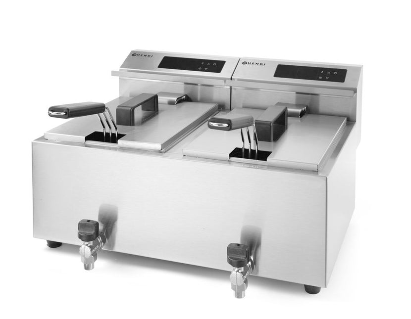 Hendi dubbele digitale friteuse – frituurpan met aftapkraan voor snackbar en catering