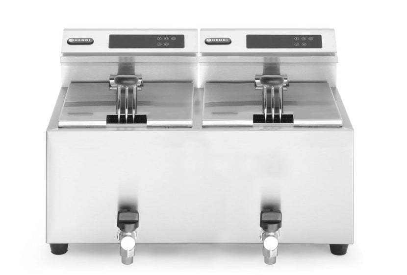 Hendi friteuse MasterCook digitaal 2x8 liter met aftapkraan – dubbele horecafriteuse