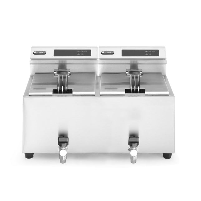Hendi friteuse MasterCook digitaal 2x8 liter met aftapkraan – dubbele horecafriteuse