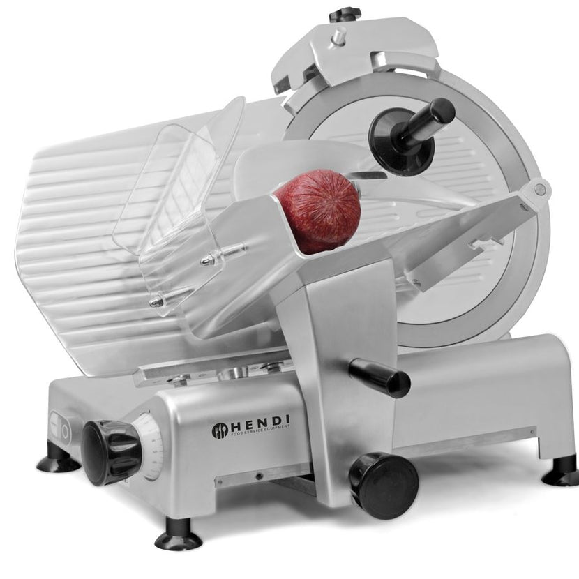Ingebouwd slijpapparaat op de Hendi Profi Line 300 snijmachine in detail
