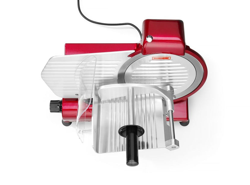 Hendi allessnijder rood 250 mm 230V met sledewagen voor deli en horecakeuken