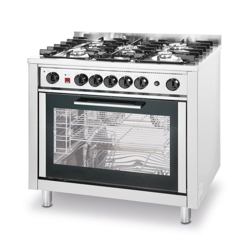 Hendi gasfornuis 5-pits KCV96P met elektrische oven GN 1/1 voor restaurantkeuken