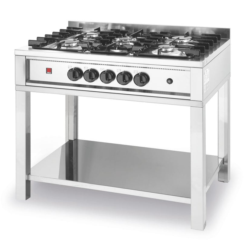 Hendi gaskooktafel 5-pits KTP96 – 14,3 kW gasfornuis op open onderstel voor grootkeuken