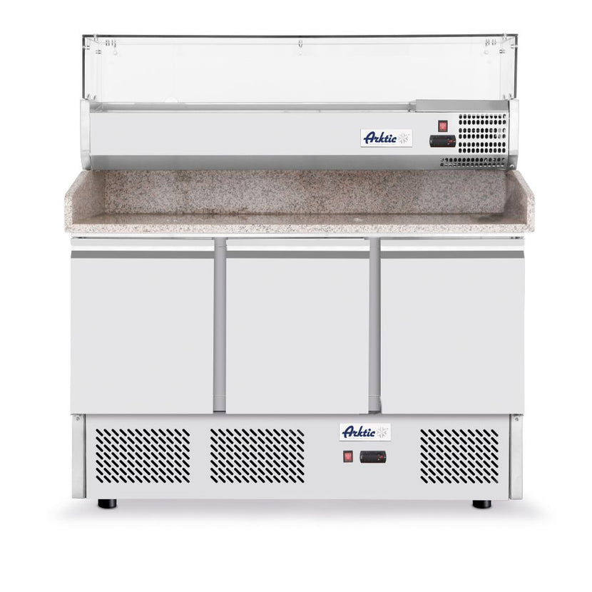 Hendi pizza saladette 3 deurs – 1400x700x1445 mm gekoelde werkbank met opzetkoeling