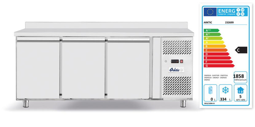 Hendi Profi Line vrieswerkbank met drie deuren – 420 liter diepvries onder het werkblad