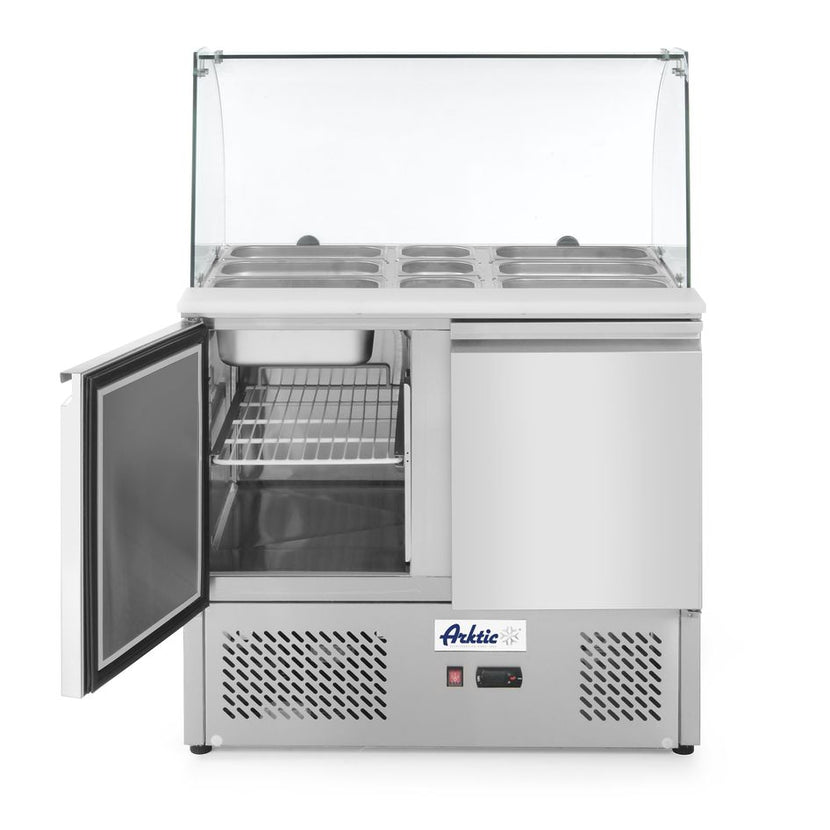 Hendi saladette 2 deurs met glazen vitrine – 300 liter koelwerkbank voor bar en restaurant