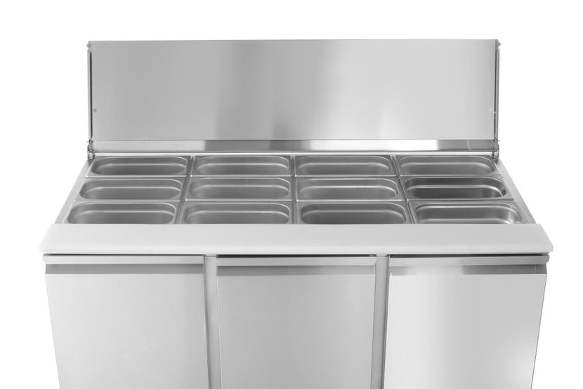 Hendi 3-deurs saladette RVS – ruime koelwerkbank met GN-opzet voor snackbar en keuken