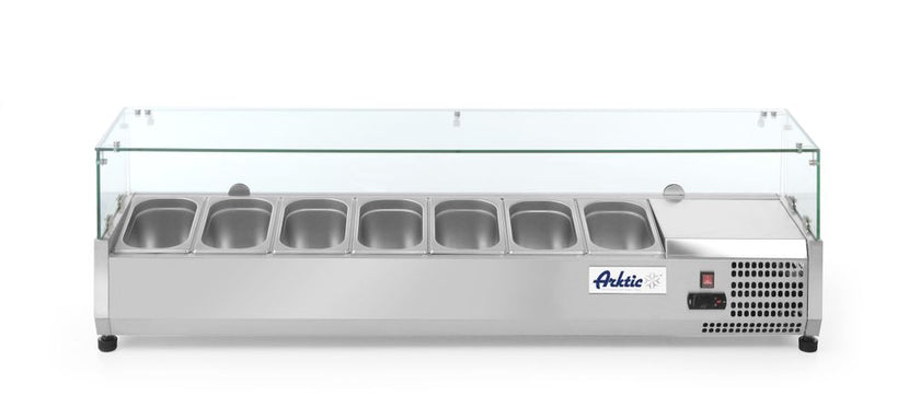 Hendi koelvitrine rvs 7x GN 1/4 met glazen kap – gekoeld presenteren van beleg en salade