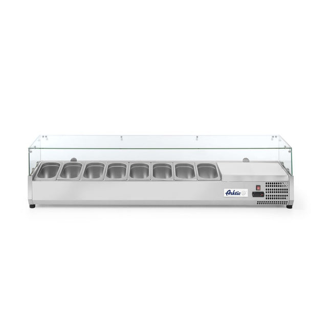 Hendi koelvitrine rvs 9x GN 1/4 met gehard glazen kap voor toonbank en saladebar