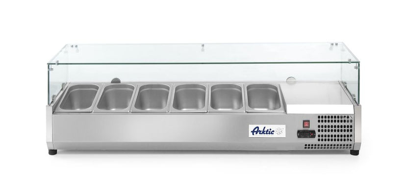 Hendi opzetkoelvitrine 6x GN 1/3 met glazen kap – saladebar voor restaurant en lunchroom
