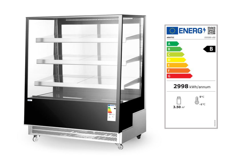 Hendi grote displaykoeling 650 l – glasdeur vitrine met schuine legborden voor retail