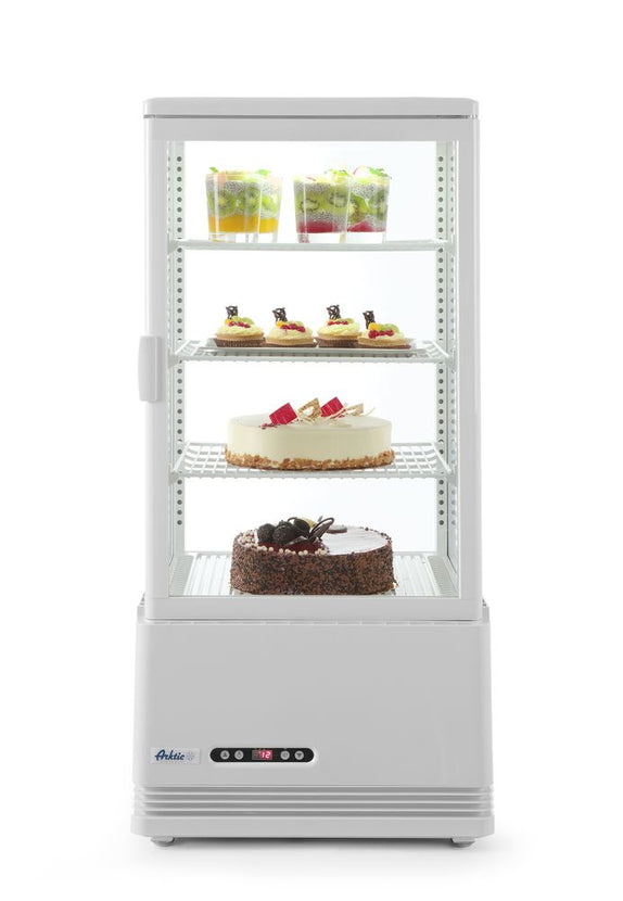 Hendi gekoelde displaykast wit 78 liter – anti-condens vitrine 966 mm hoog voor toonbank