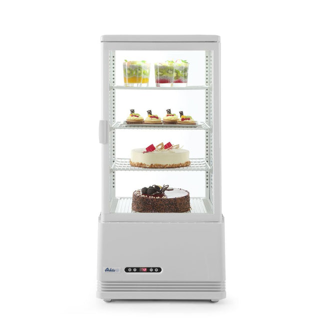 Hendi gekoelde displaykast wit 78 liter – anti-condens vitrine 966 mm hoog voor toonbank