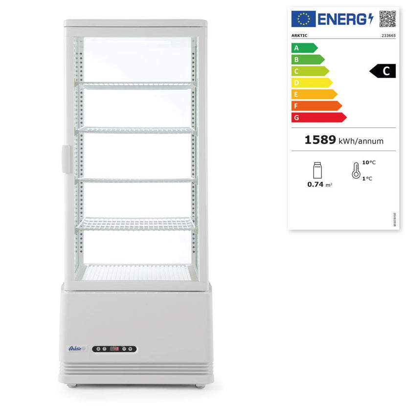 Hendi witte koelvitrine 98 l – anti-condens glas voor gebak, broodjes en koude dranken