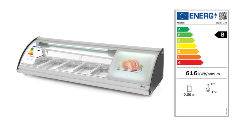 Sushivitrine van Hendi met glazen kap – gekoeld presenteren van sushi en sashimi