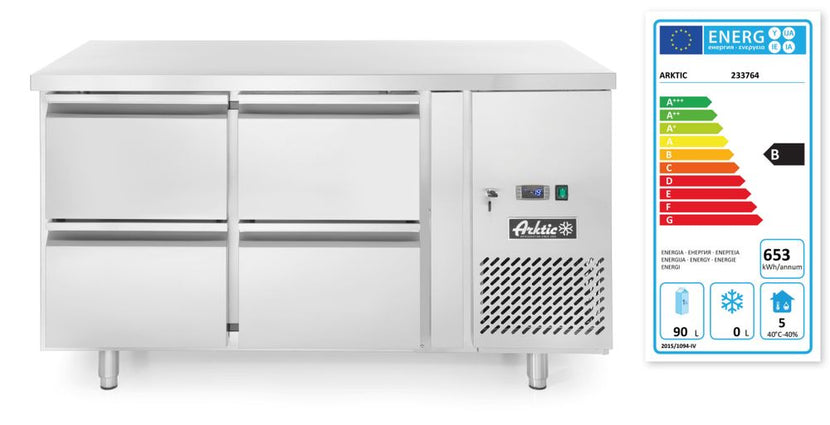 Hendi koelbank met vier lades – RVS werkblad met gekoelde schuifladen voor restaurant