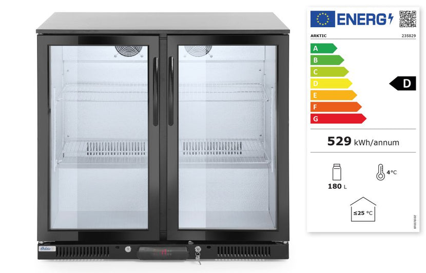 Hendi backbar koelkast 228 liter – dubbele glasdeur met hendel voor flessen achter de bar