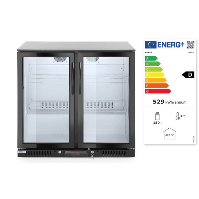 Hendi backbar koelkast 228 liter – dubbele glasdeur met hendel voor flessen achter de bar
