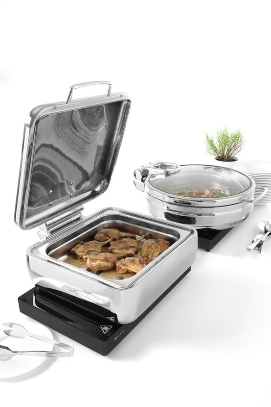 Hendi warmhoudplaat Black Line in zijaanzicht – strak design voor front cooking