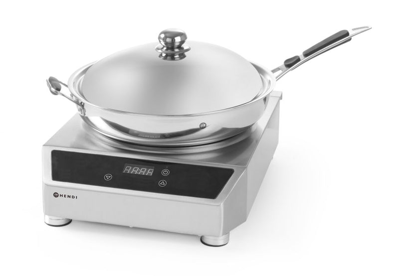 Hendi inductiewok digitaal 3500W met 3-ply wokpan 360x180 mm voor Aziatische keuken