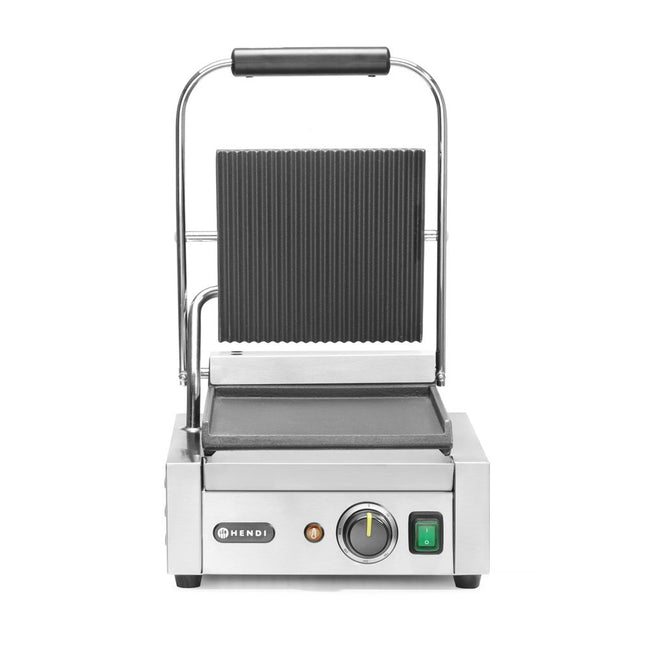 Hendi contactgrill enkel boven geribd onder glad 1800W – veelzijdige grill voor horeca
