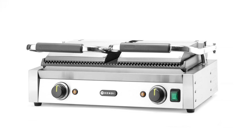 Hendi dubbele contactgrill in zijaanzicht – hoge capaciteit voor restaurant en bar