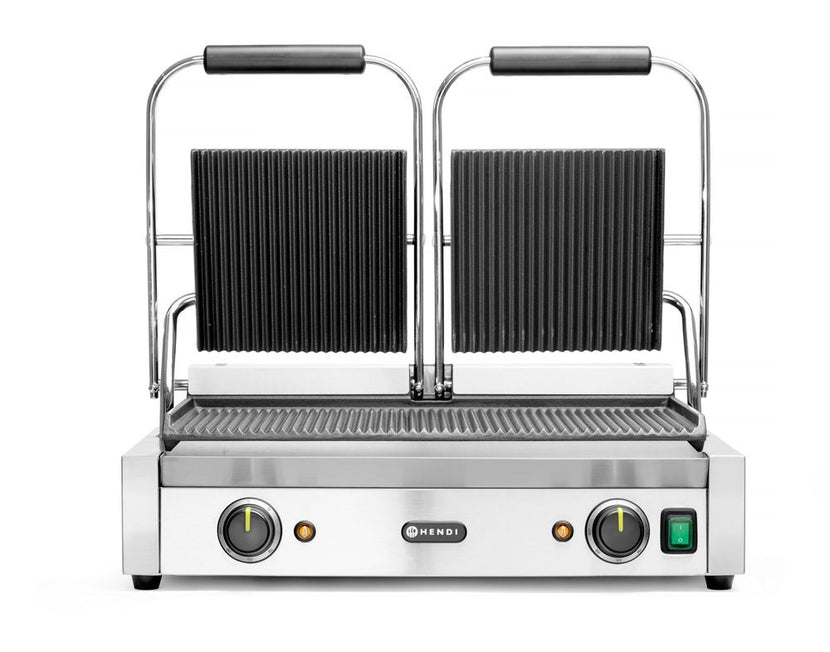 Hendi contactgrill dubbel boven en onder geribd 230V 3600W – dubbele grill voor horeca