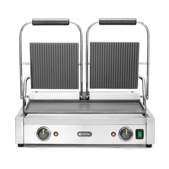 Hendi contactgrill dubbel boven geribd onder glad 3600W – veelzijdige dubbele grill