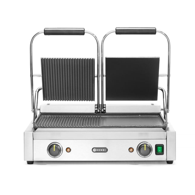 Hendi contactgrill dubbel links glad rechts geribd 3600W – twee grillzones voor horeca