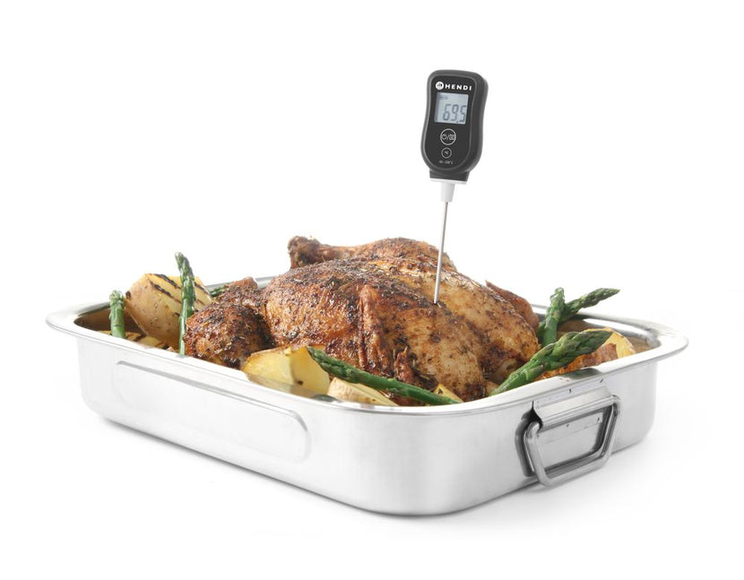 Rvs sonde en display van de Hendi digitale thermometer in detail