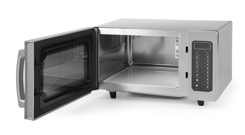 Roestvrijstalen magnetron van Hendi met programmatoetsen voor restaurant en hotel