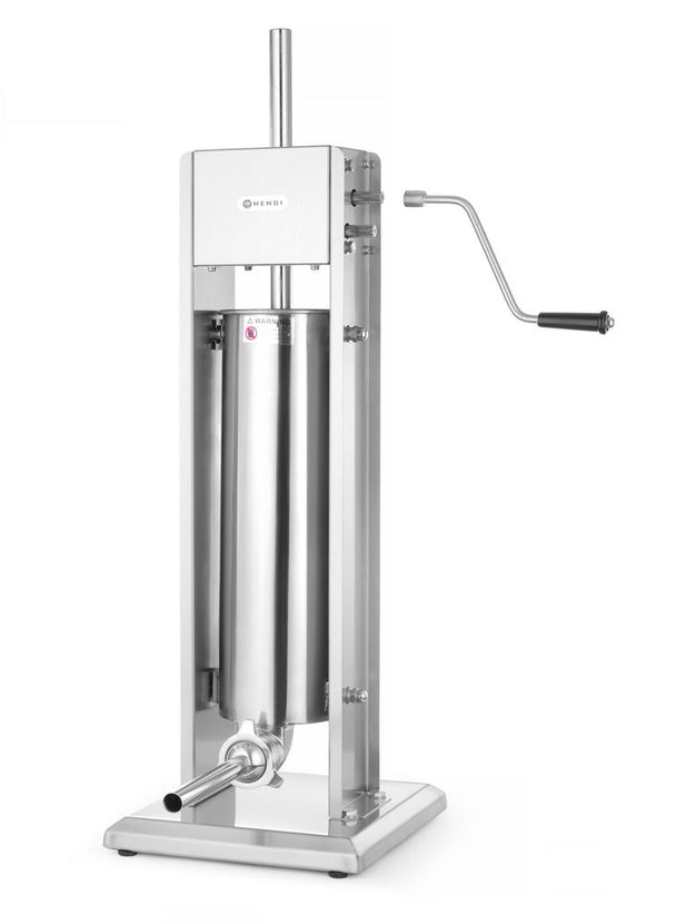 Hendi worstenvulmachine 7 l in zijaanzicht – stevige rvs machine voor de vleesverwerking