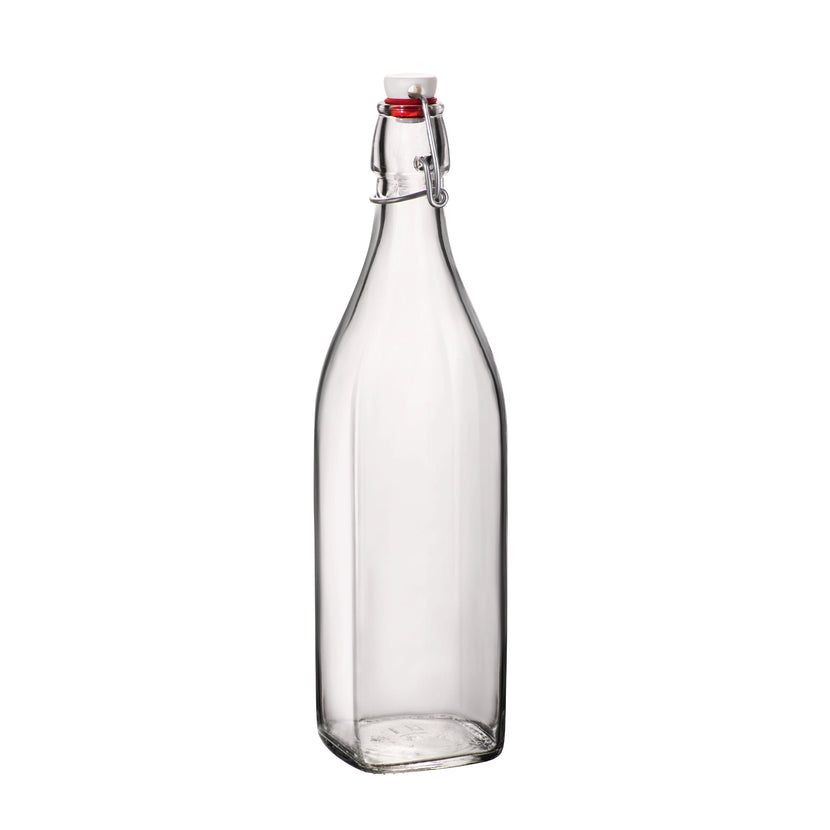 Rocco Bormioli Swing vierkante beugelfles 1 liter – glazen fles met beugelsluiting