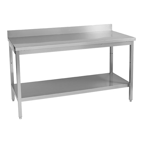 EMGA Werktafel 80 cm met opstand en onderplank – RVS werkbank voor de horecakeuken