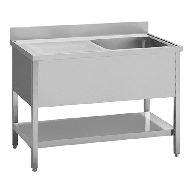EMGA Spoeltafel 120 cm, spoelbak aan de rechterzijde – RVS afwasunit voor restaurants