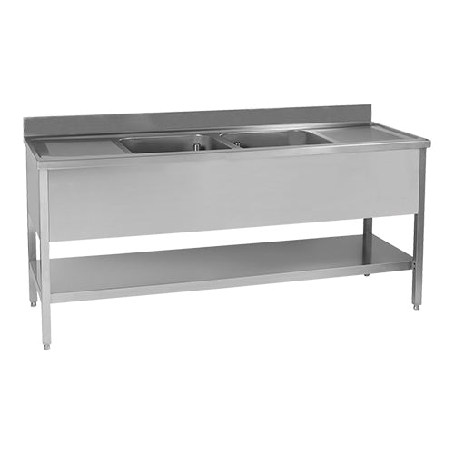 EMGA Spoeltafel 200 cm met 2 spoelbakken – dubbele spoelunit voor de grootkeuken