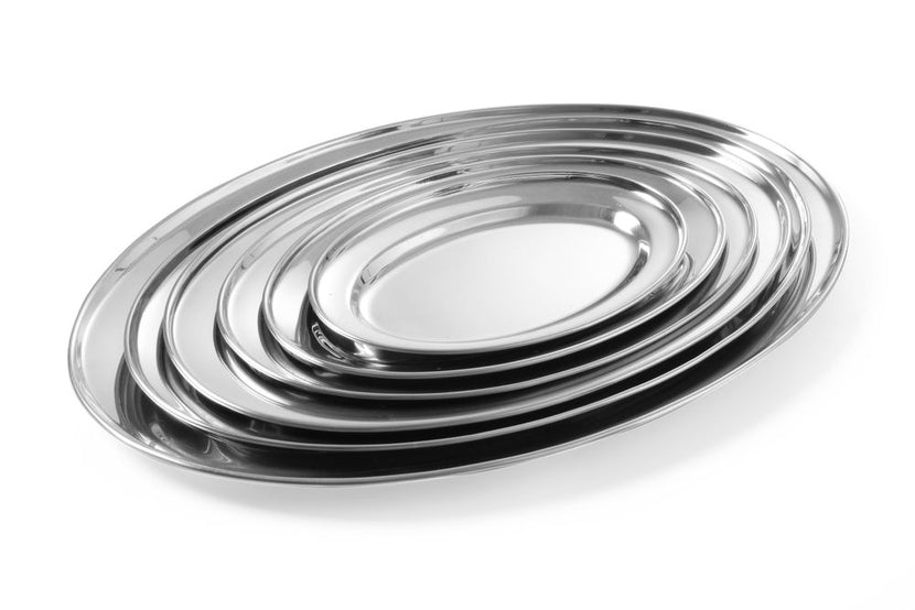 Ovale rvs schaal 240x170 mm van Hendi in close-up – stapelbaar en robuust