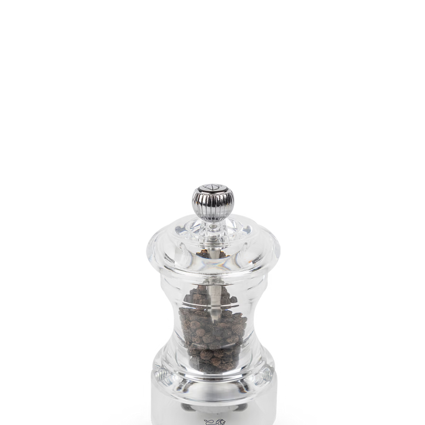 Peugeot Bistro pepermolen acryl 10 cm – transparante pepermolen met zichtbaar niveau voor de horeca