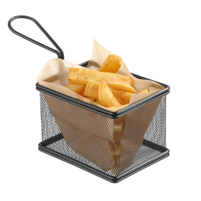 Hendi frituurmandje zwart 125x100x85 mm mini – serveermandje voor snacks en borrelhapjes